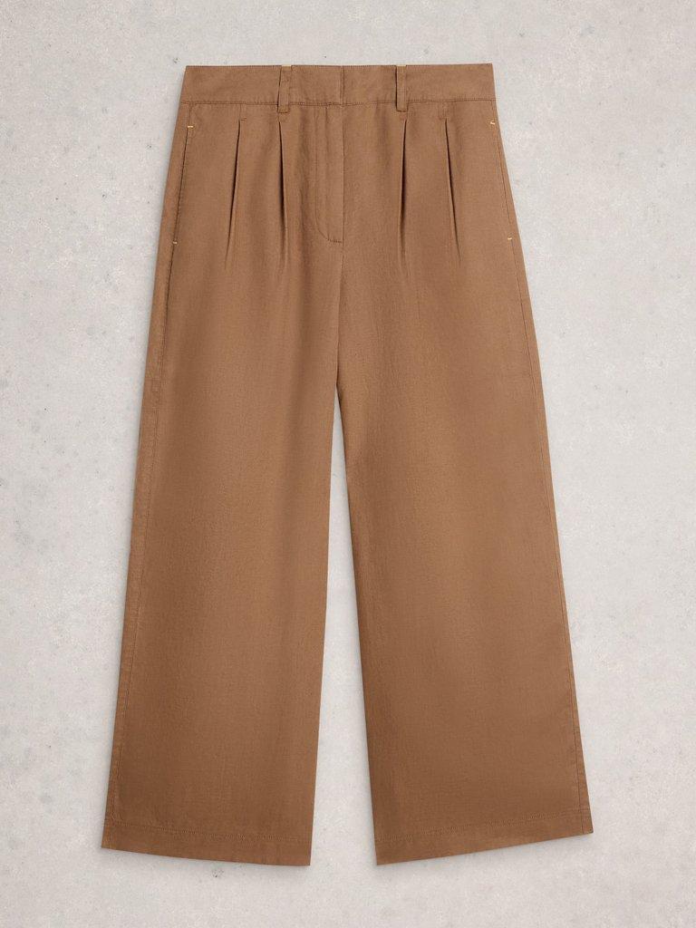 Sasha Wide Leg Linen Trouser in MID TAN - FLAT FRONT