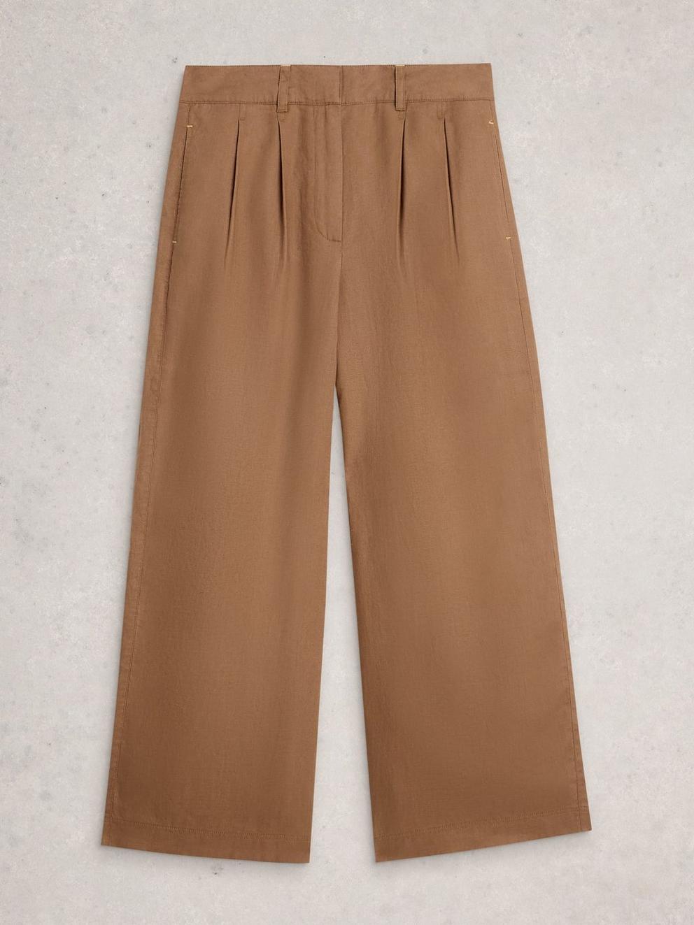 Sasha Wide Leg Linen Trouser in MID TAN - FLAT FRONT