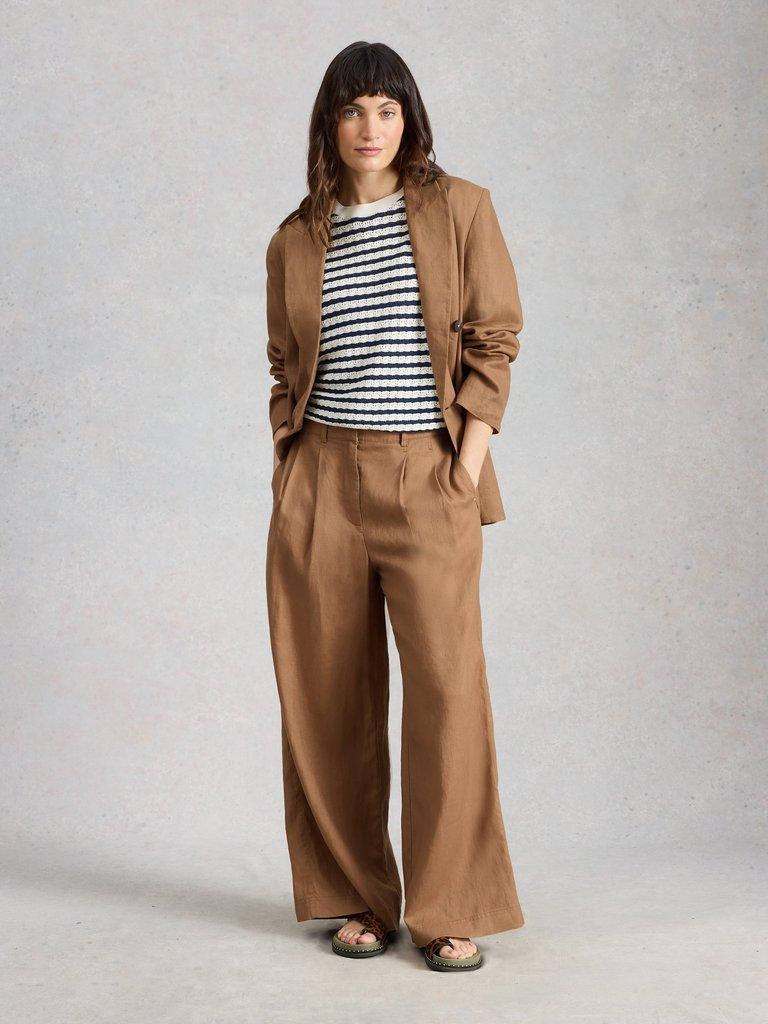 Sasha Wide Leg Linen Trouser in MID TAN - LIFESTYLE