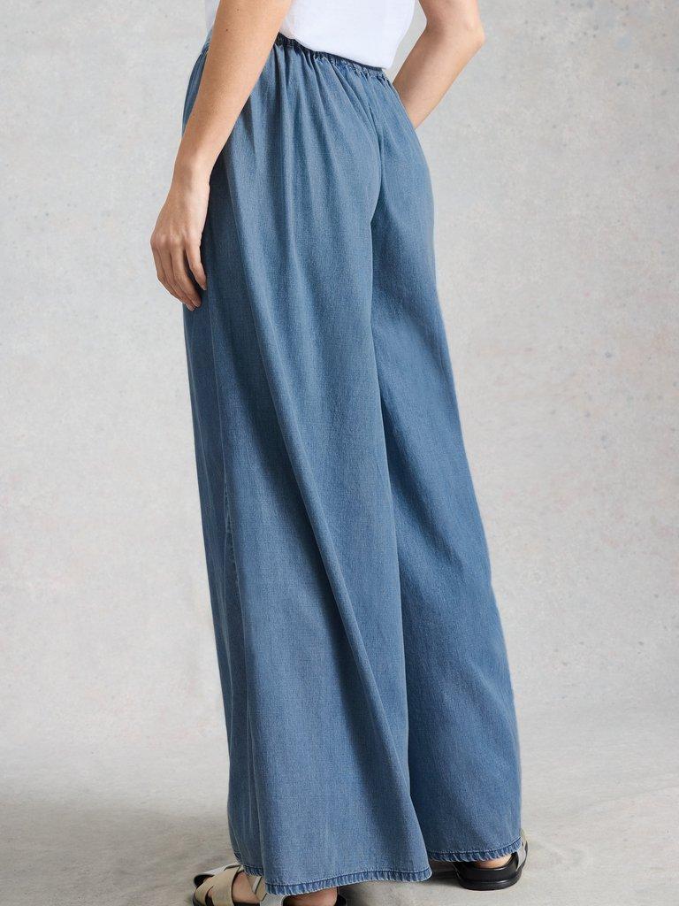 Poppy Palazzo Trouser in CHAMB BLUE - MODEL BACK
