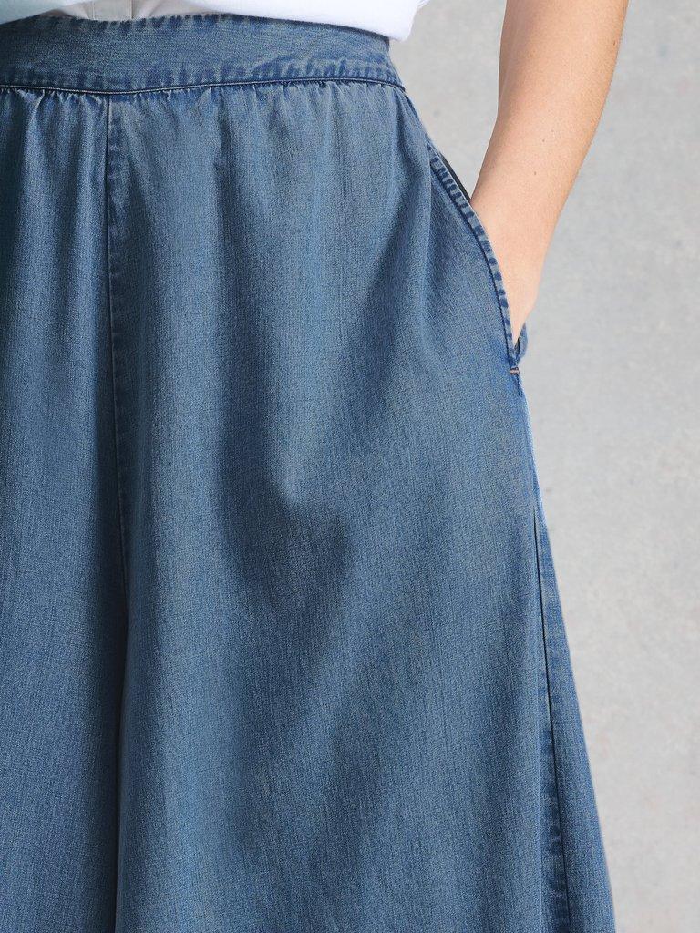 Poppy Palazzo Trouser in CHAMB BLUE - MODEL DETAIL