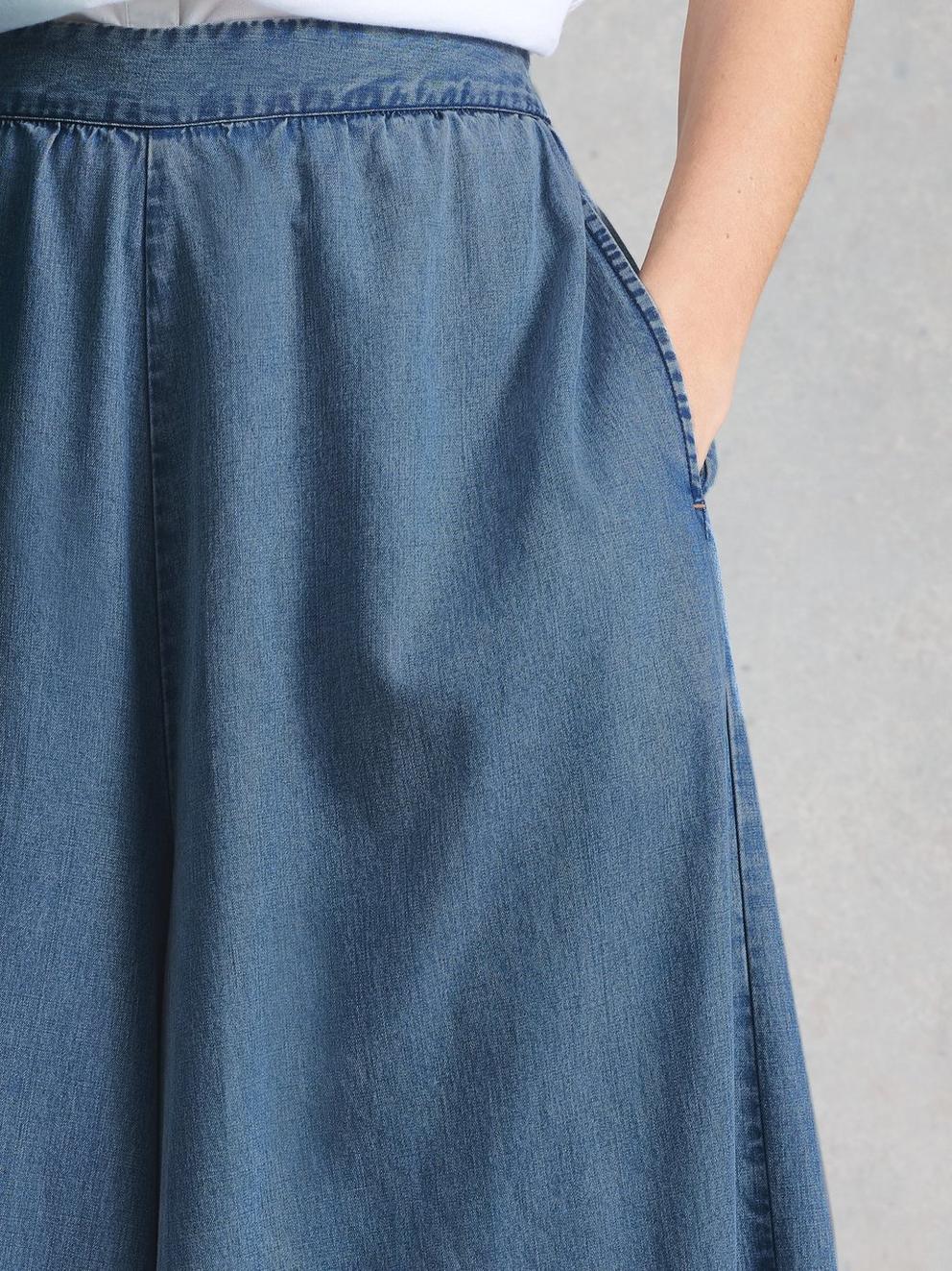Poppy Palazzo Trouser in CHAMB BLUE - MODEL DETAIL