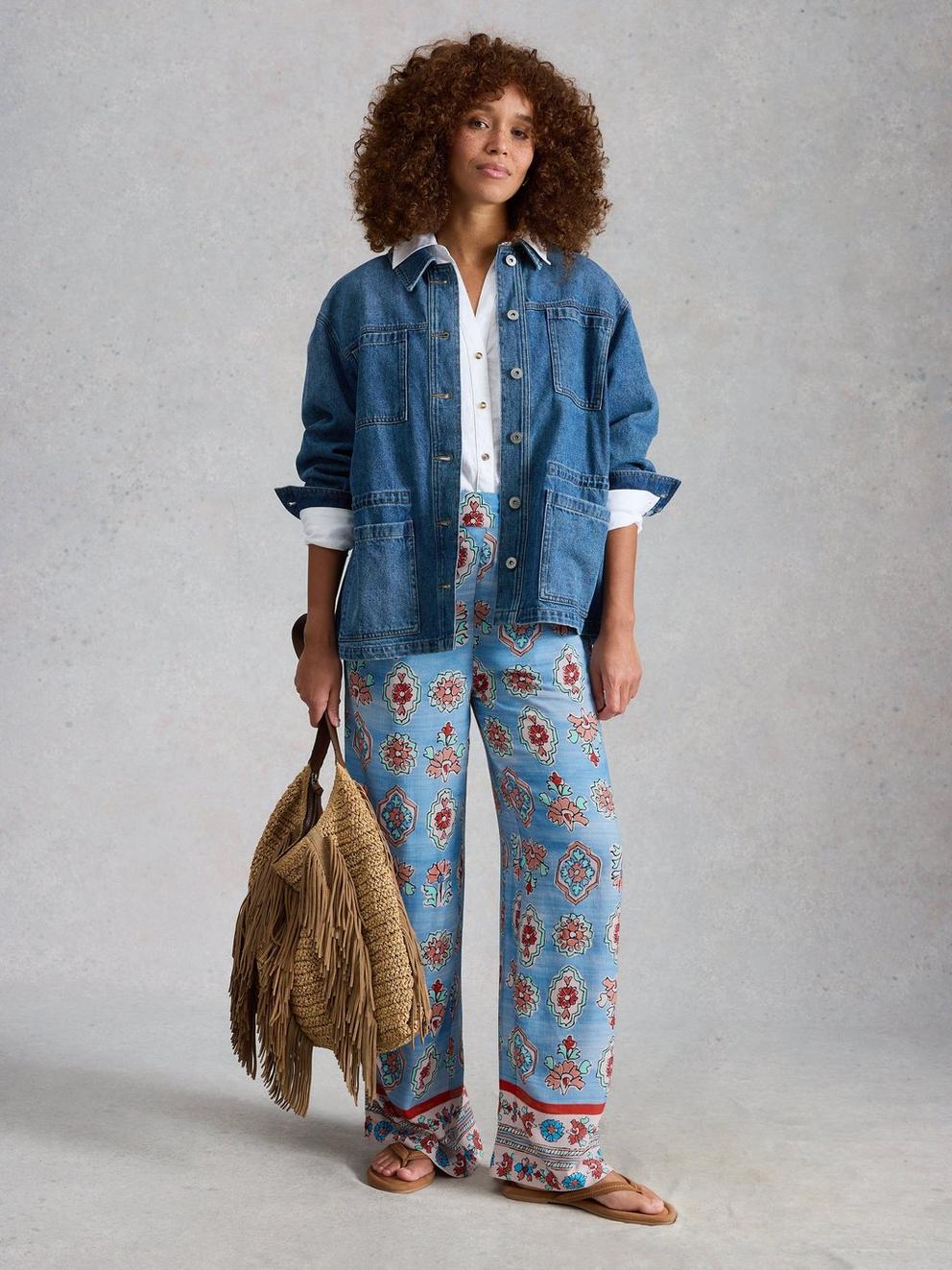 Ally Wide Leg Trouser in BLUE PR - MODEL FRONT