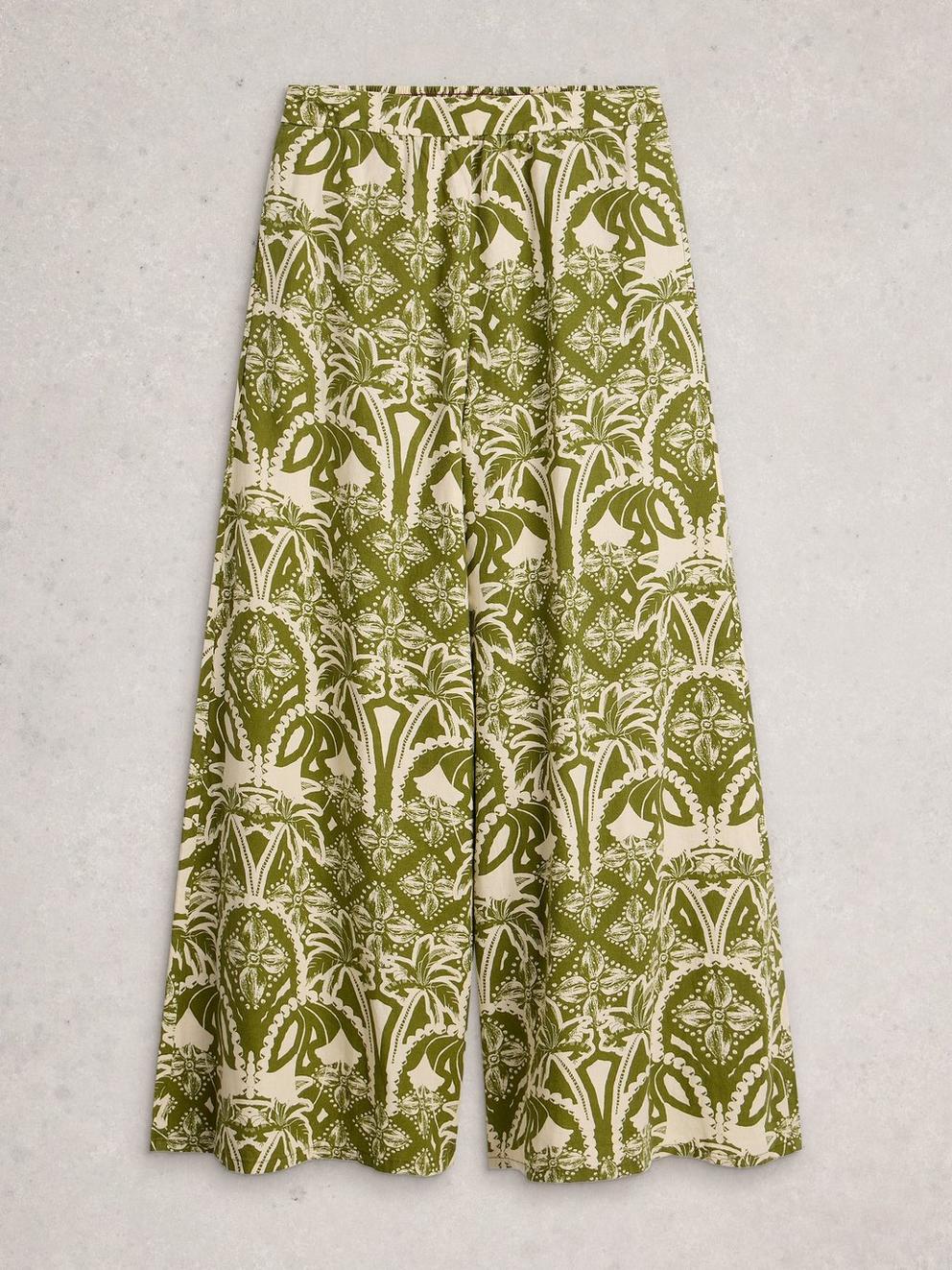 Poppy Linen Blend Trouser in GREEN PR - FLAT FRONT
