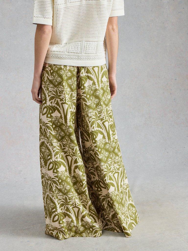Poppy Linen Blend Trouser in GREEN PR - MODEL BACK