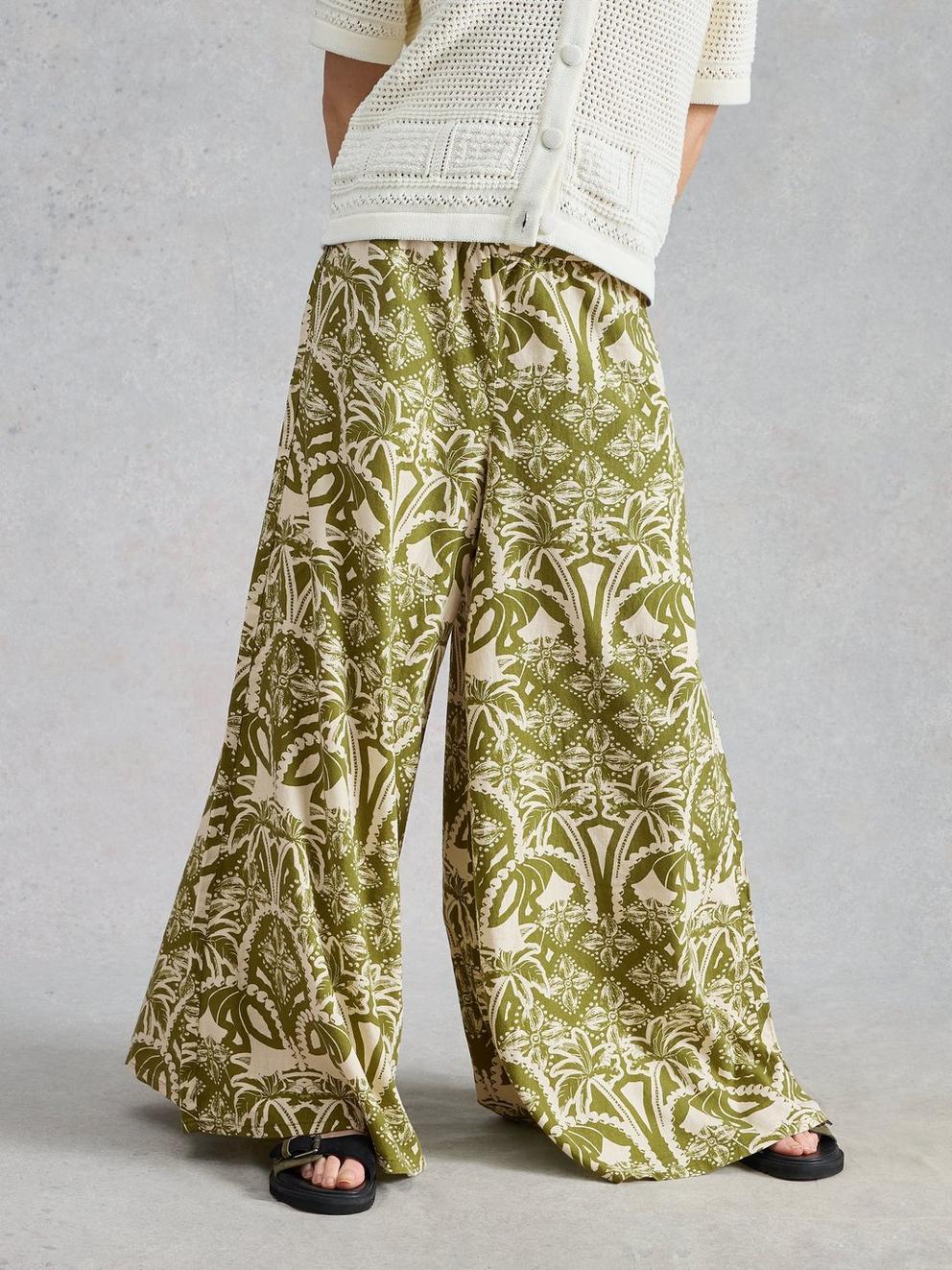 Poppy Linen Blend Trouser in GREEN PR - MODEL DETAIL