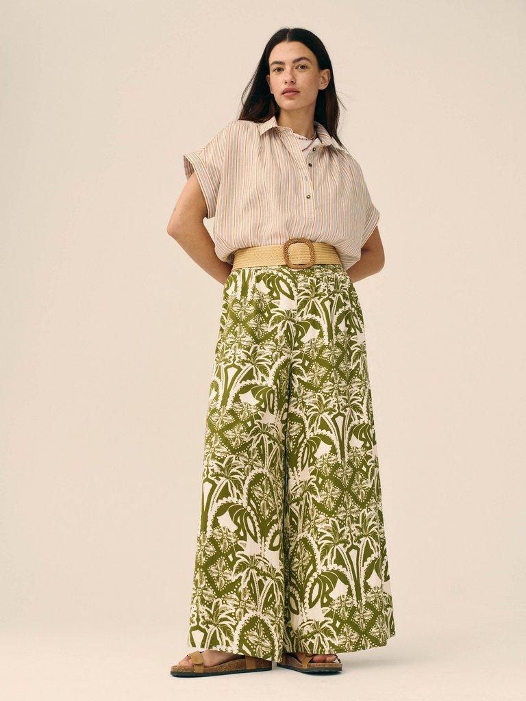 Poppy Linen Blend Trouser in GREEN PR - MIXED