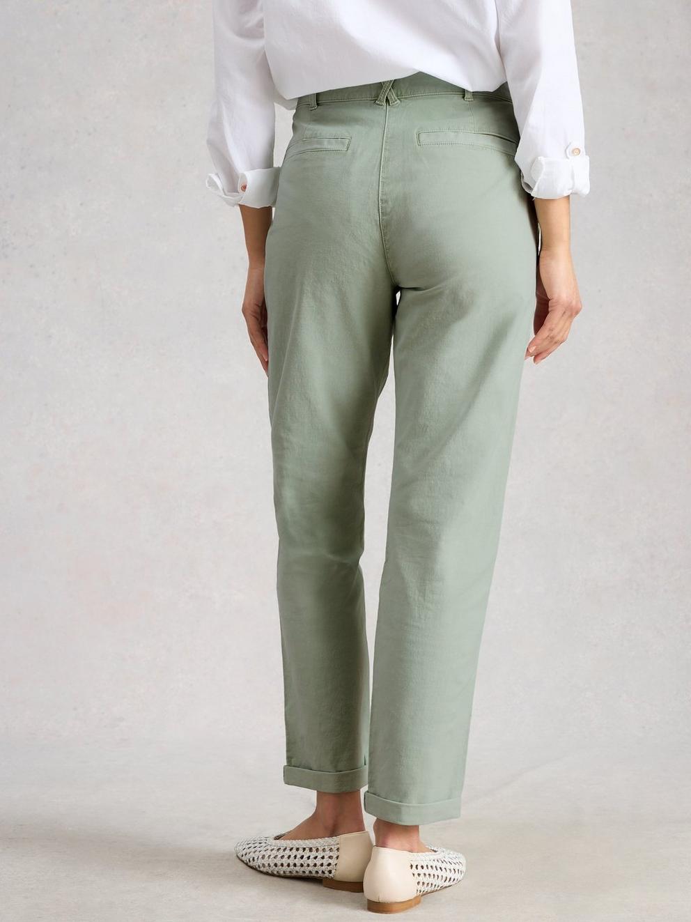 Twister Chino Ankle Length Trousers in LGT GREEN - MODEL BACK