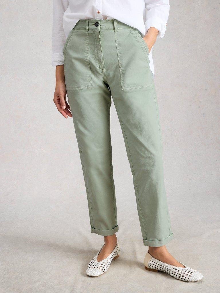 Twister Chino Ankle Length Trousers in LGT GREEN - MODEL DETAIL