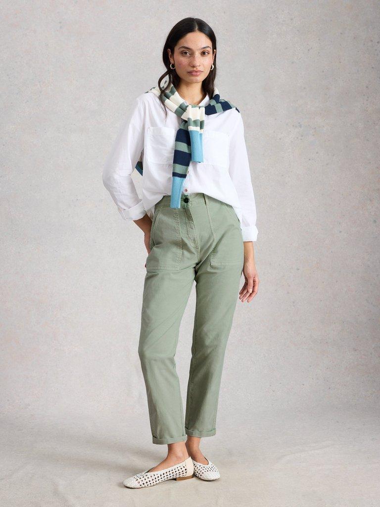 Twister Chino Ankle Length Trousers in LGT GREEN - MODEL FRONT