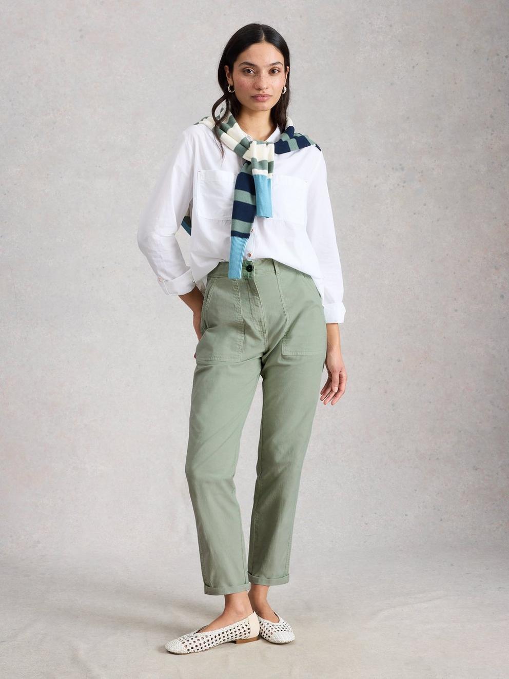 Twister Chino Ankle Length Trousers in LGT GREEN - MODEL FRONT