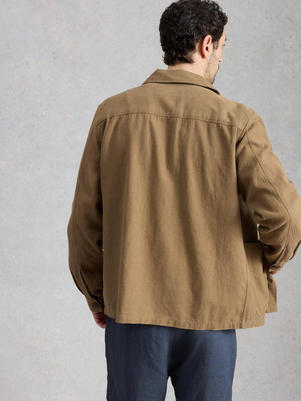 Westgate Linen Blend Jacket in KHAKI GRN - MODEL BACK