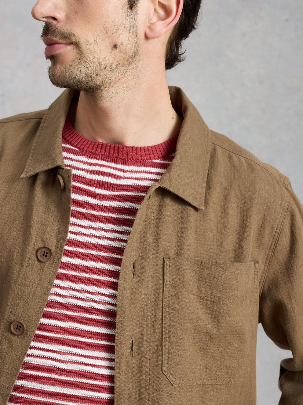 Westgate Linen Blend Jacket in KHAKI GRN - MODEL DETAIL