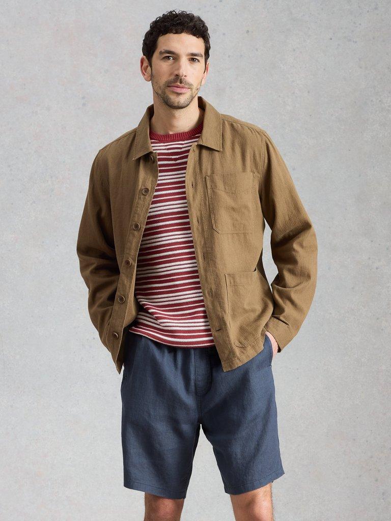 Westgate Linen Blend Jacket in KHAKI GRN - MODEL FRONT