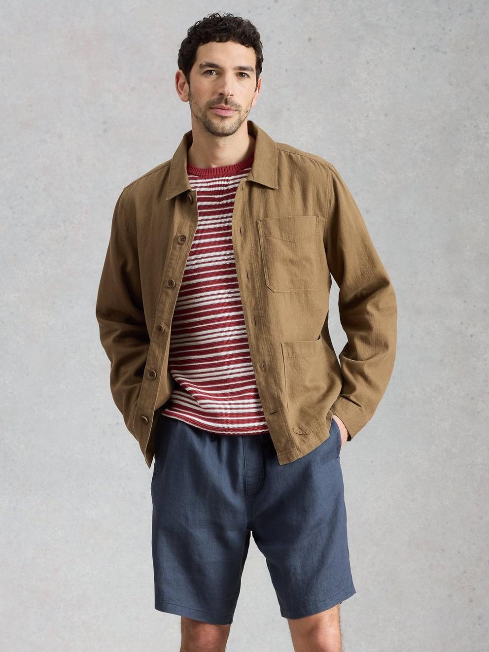 Westgate Linen Blend Jacket in KHAKI GRN - MODEL FRONT