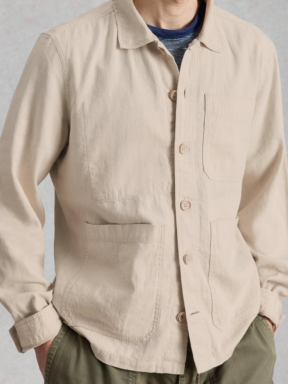 Westgate Linen Blend Jacket in LIGHT TAN - MODEL DETAIL