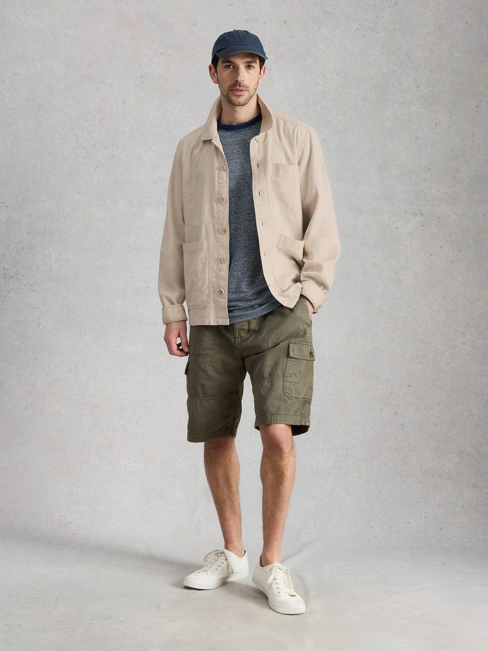Westgate Linen Blend Jacket in LIGHT TAN - MODEL FRONT