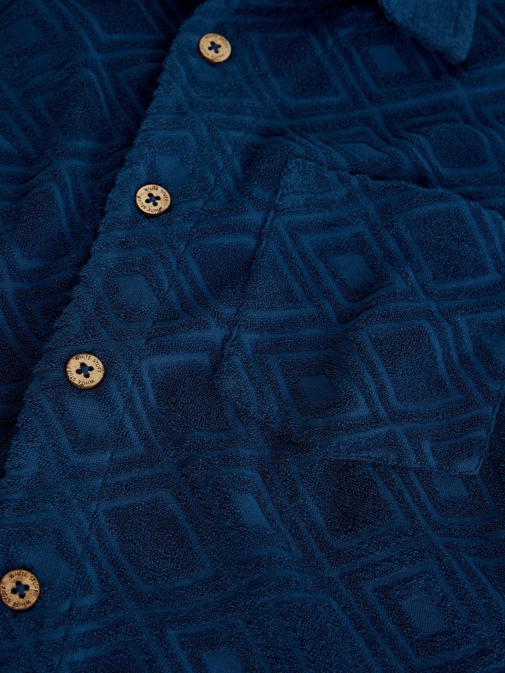 Totten Geo Towelling SS Shirt in MID BLUE - FLAT DETAIL