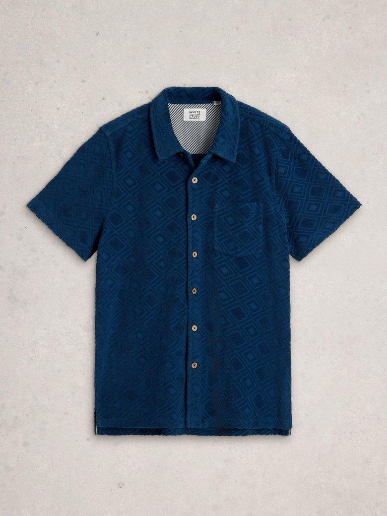 Totten Geo Towelling SS Shirt in MID BLUE - FLAT FRONT