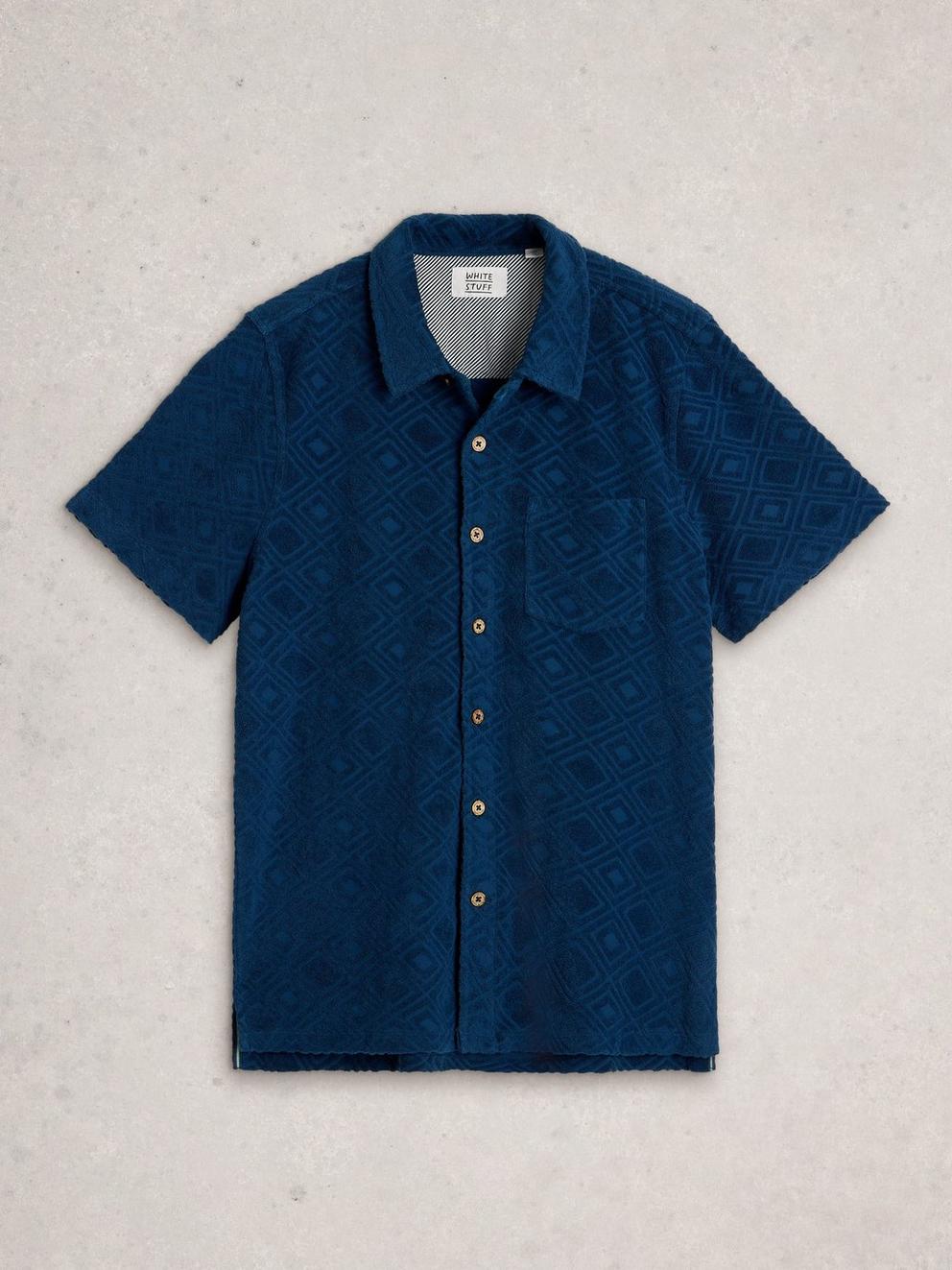Totten Geo Towelling SS Shirt in MID BLUE - FLAT FRONT