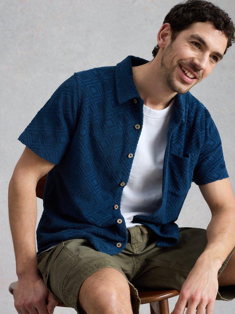 Totten Geo Towelling SS Shirt in MID BLUE - LIFESTYLE