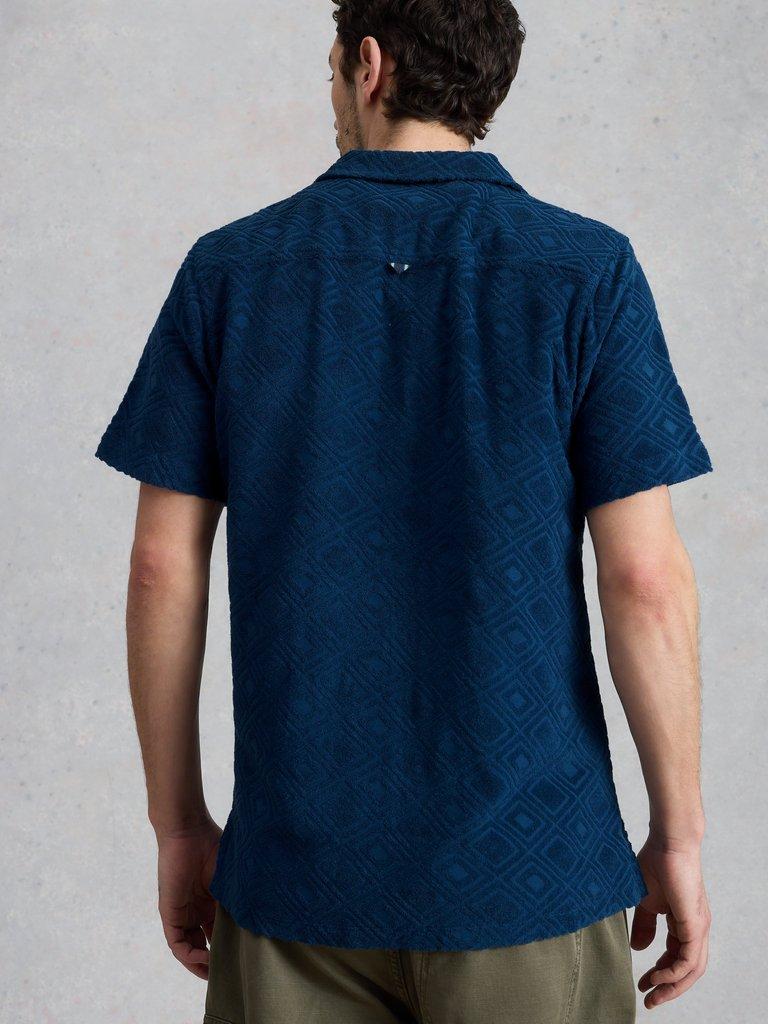 Totten Geo Towelling SS Shirt in MID BLUE - MODEL BACK
