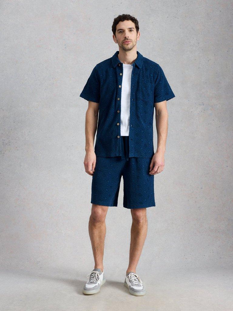 Totten Geo Towelling SS Shirt in MID BLUE - MODEL FRONT