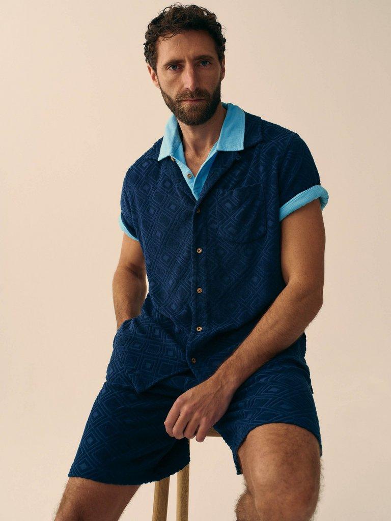 Totten Geo Towelling SS Shirt in MID BLUE - MIXED