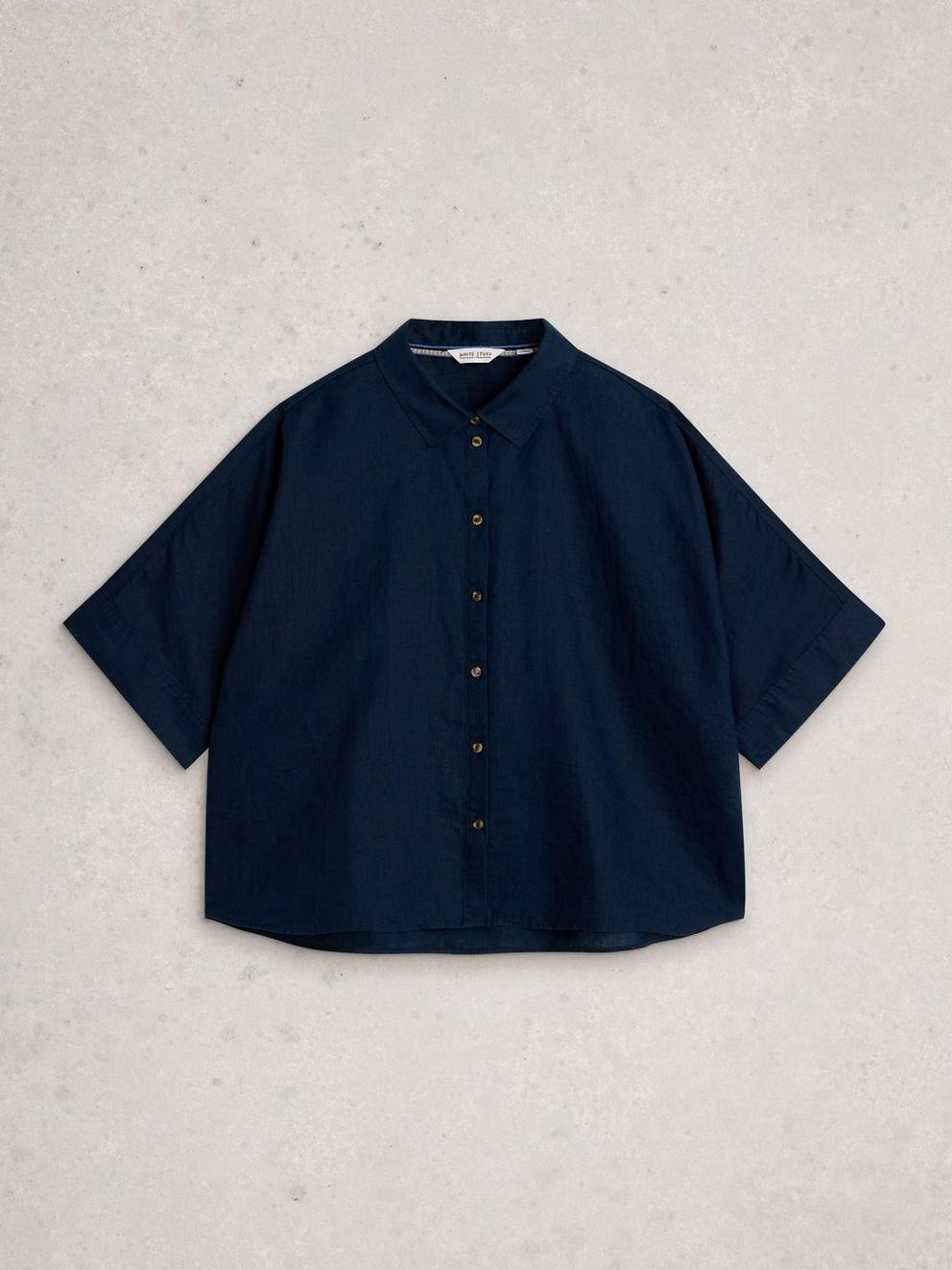 Cassie Linen Shirt in DARK NAVY - FLAT FRONT