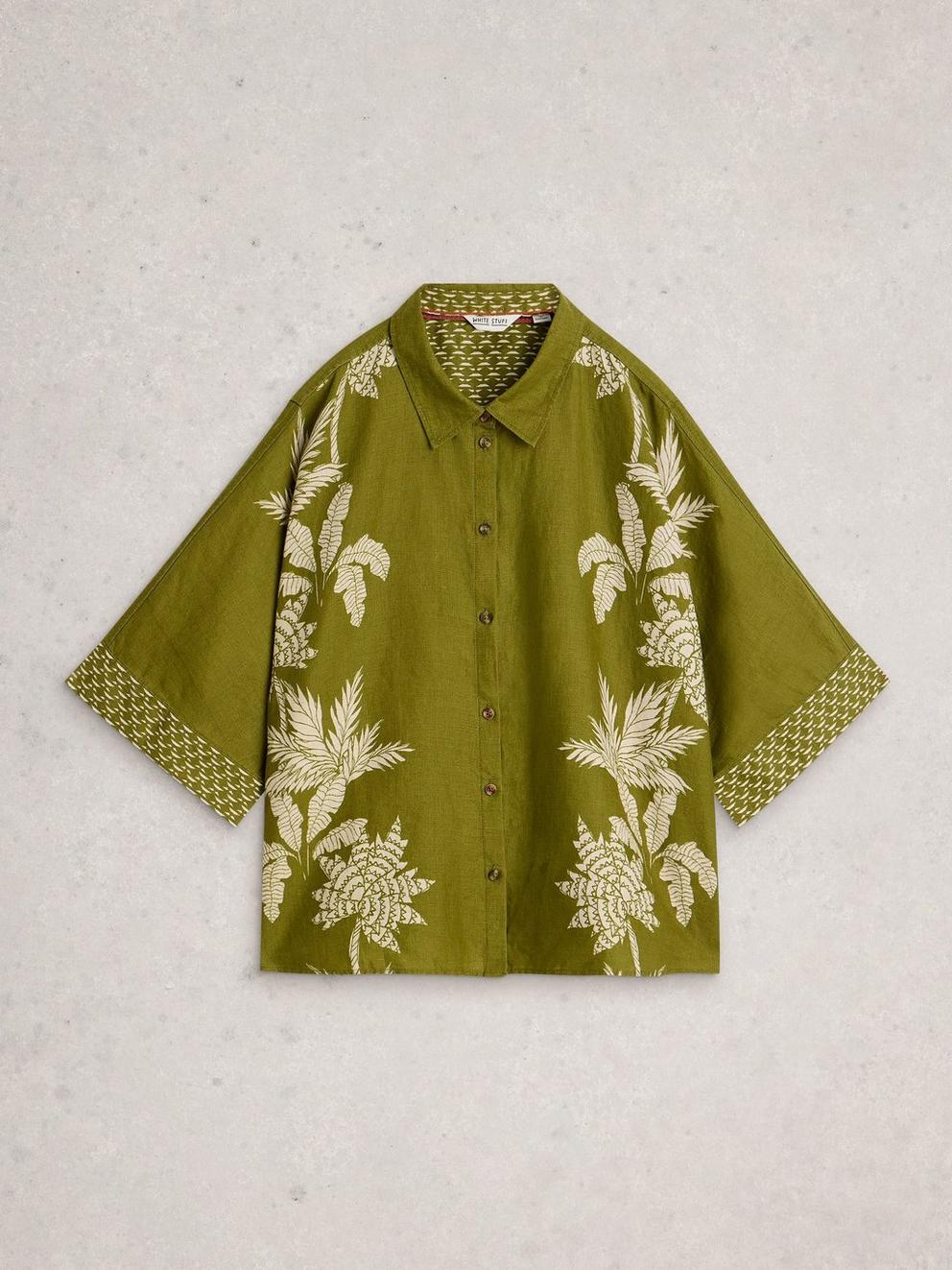 Cassie Linen Shirt in GREEN PR - FLAT FRONT