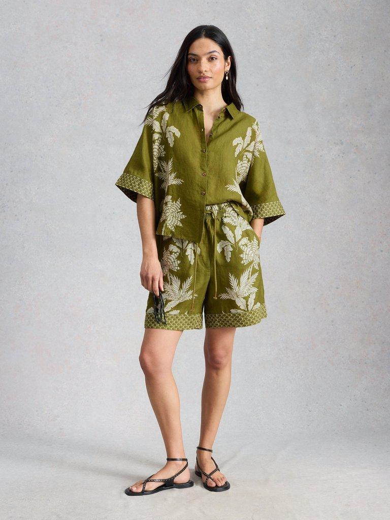 Cassie Linen Shirt in GREEN PR - MODEL FRONT