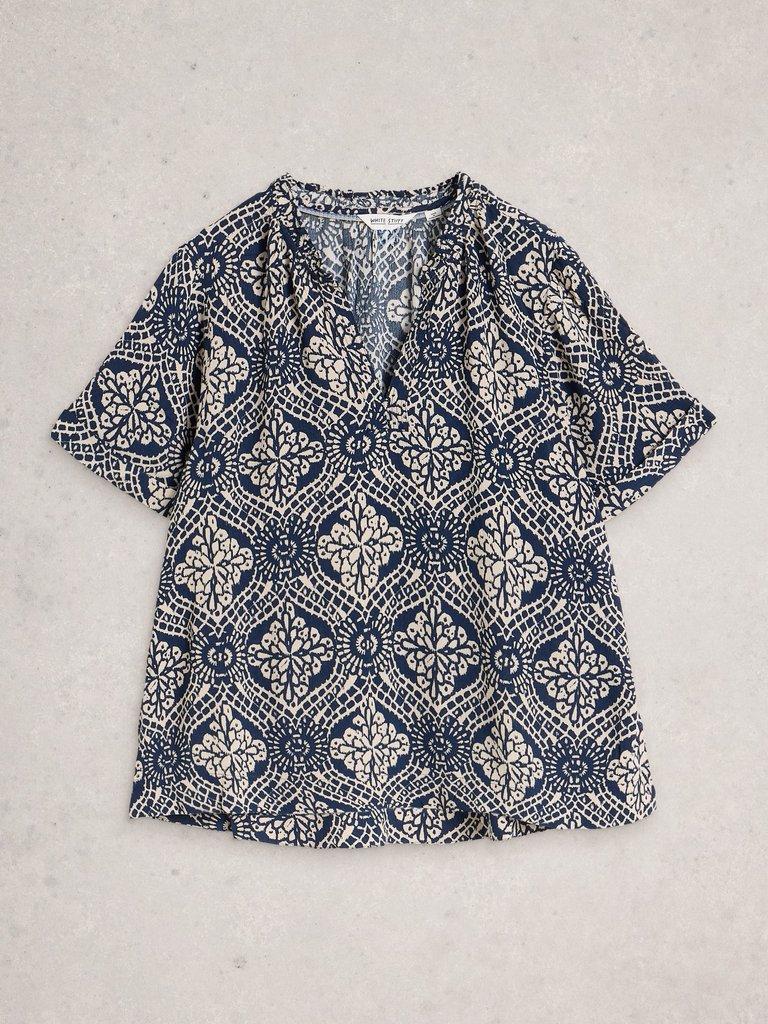 Teakie Crinkle Top in NAVY PR - FLAT FRONT