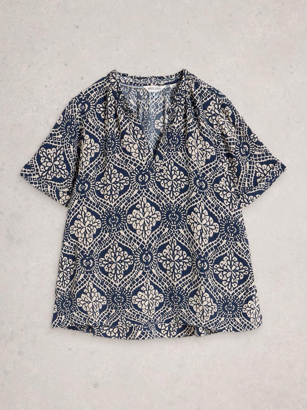 Teakie Crinkle Top in NAVY PR - FLAT FRONT