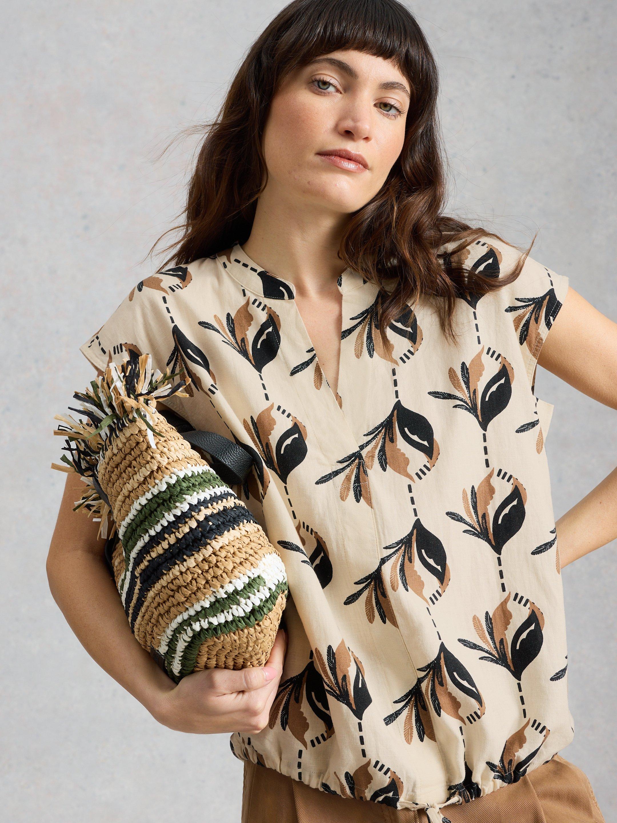 Nicole Linen Blend Sleeveless Top in IVORY PRINT | White Stuff