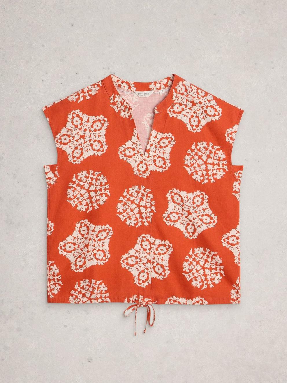 Nicole Linen Blend Sleeveless Top in RED PR - FLAT FRONT