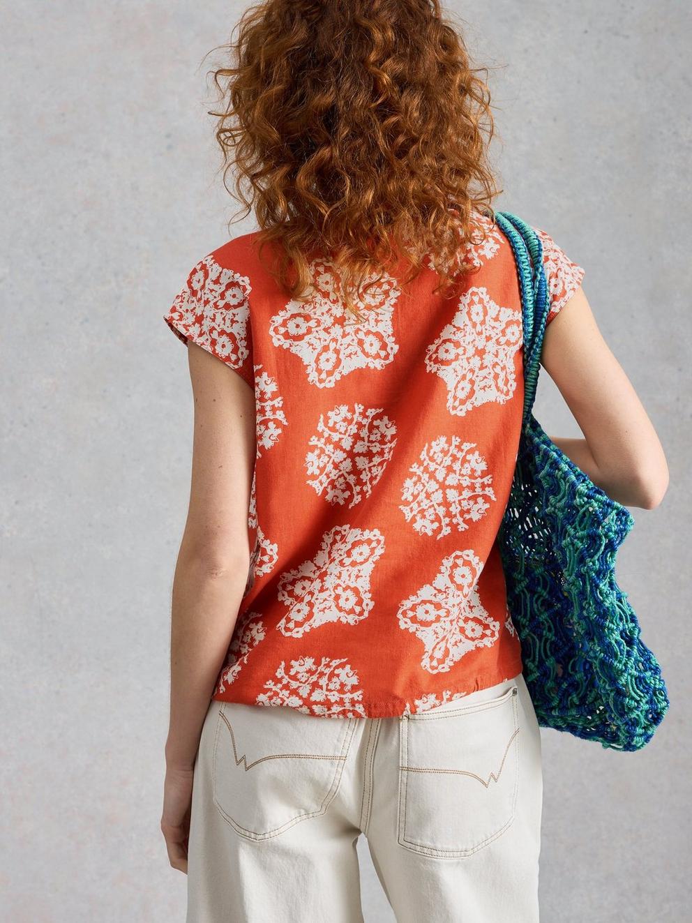 Nicole Linen Blend Sleeveless Top in RED PR - MODEL BACK