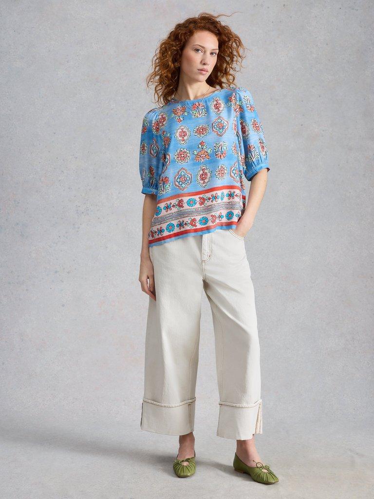 Alexa Shell Top in BLUE PR - MODEL FRONT