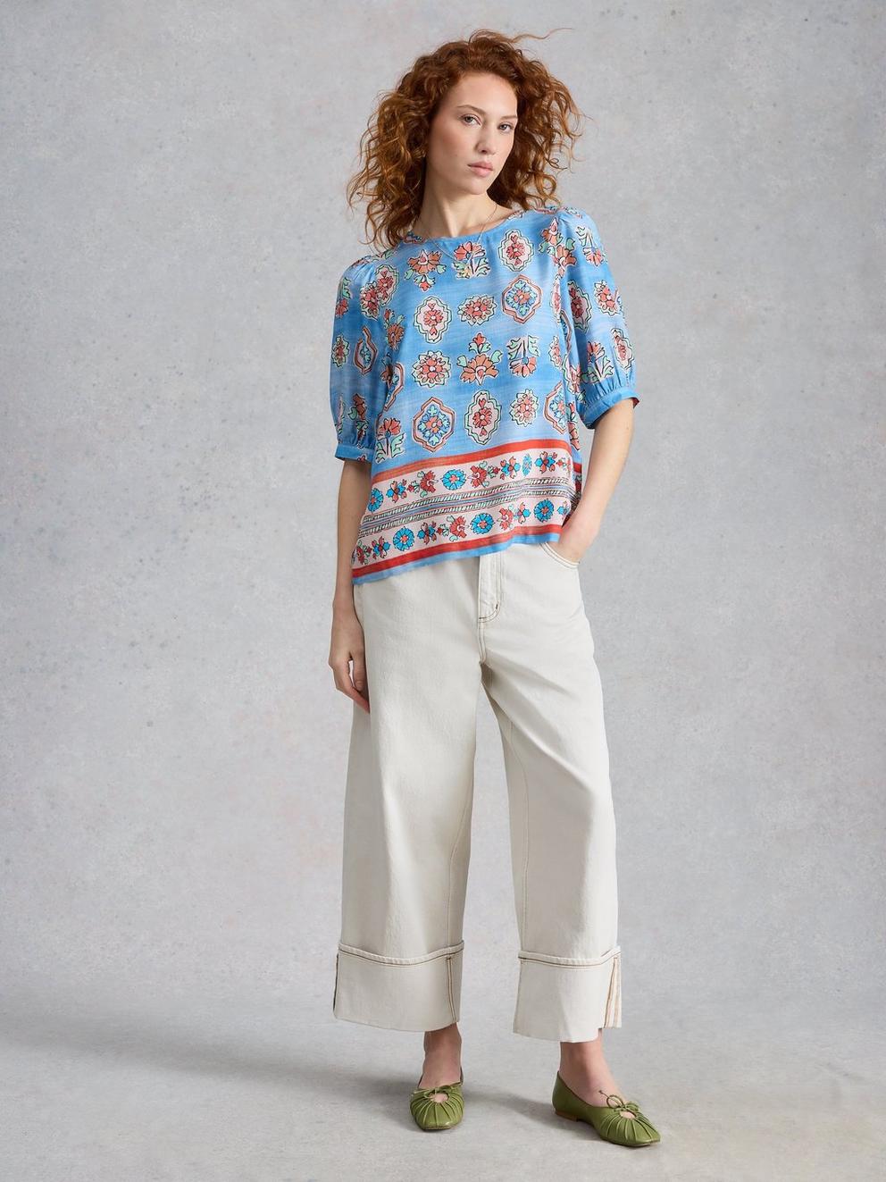 Alexa Shell Top in BLUE PR - MODEL FRONT