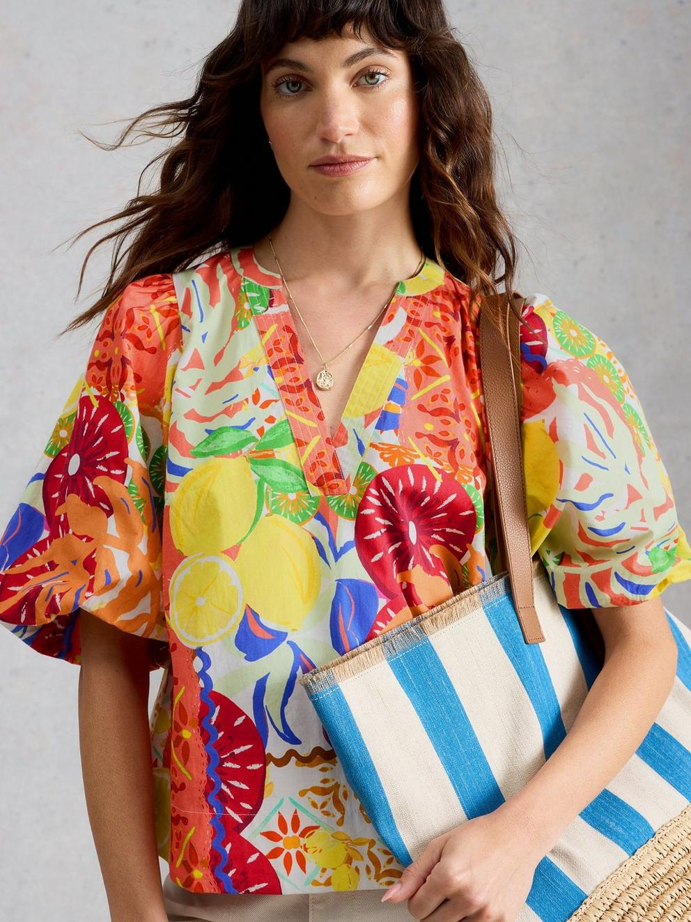 Bex Cotton Top in YELLOW MLT - MODEL DETAIL