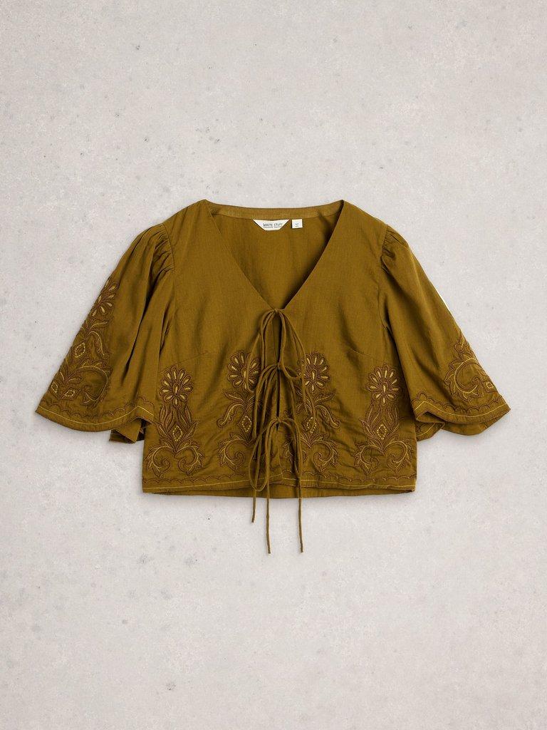 Erin Tie Front Top in KHAKI GRN - FLAT FRONT