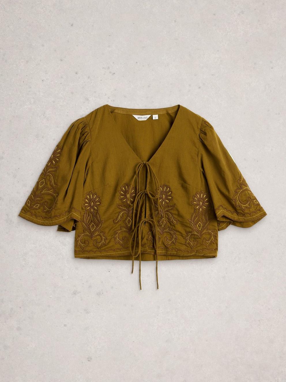 Erin Tie Front Top in KHAKI GRN - FLAT FRONT