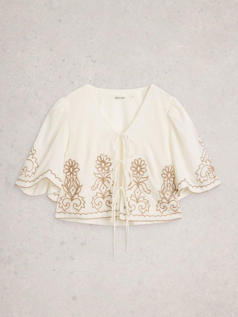 Erin Tie Front Top in NAT WHITE - FLAT FRONT