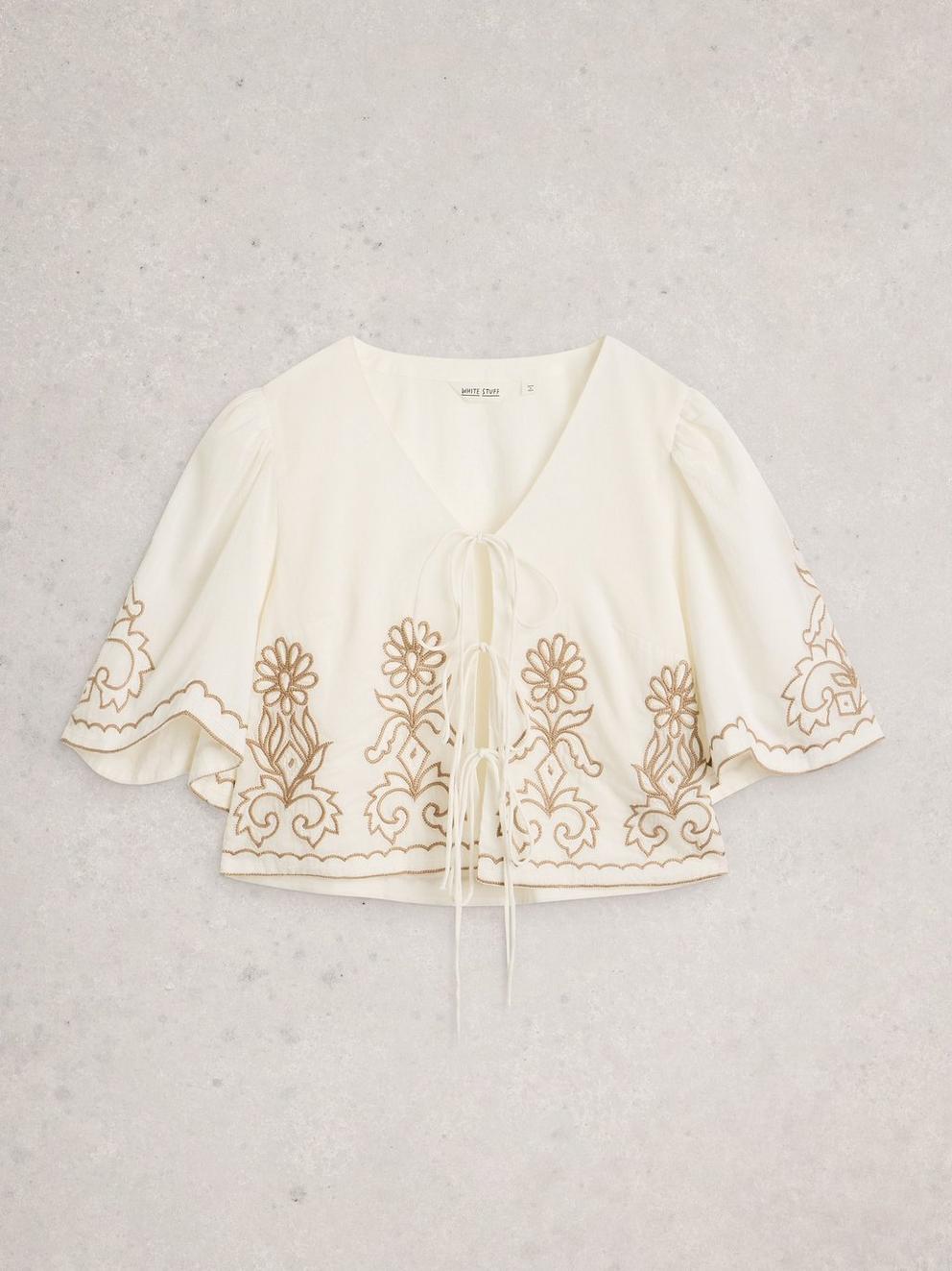 Erin Tie Front Top in NAT WHITE - FLAT FRONT