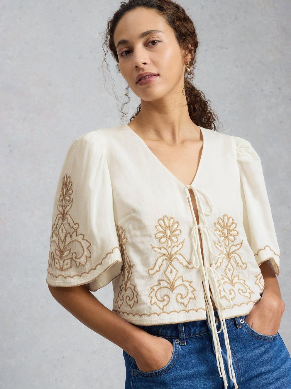 Erin Tie Front Top in NAT WHITE - LIFESTYLE