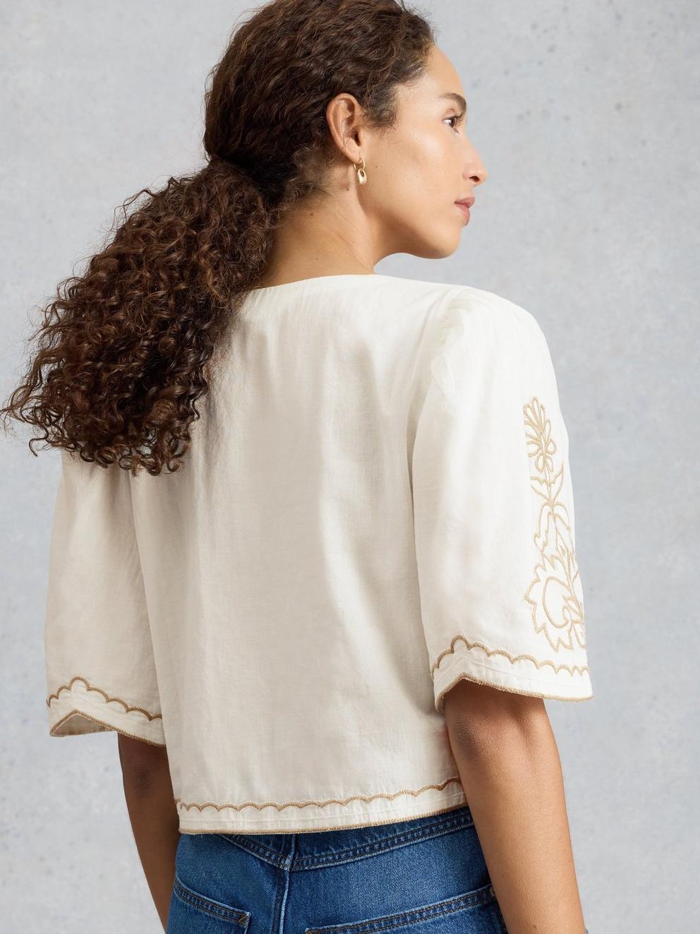 Erin Tie Front Top in NAT WHITE - MODEL BACK