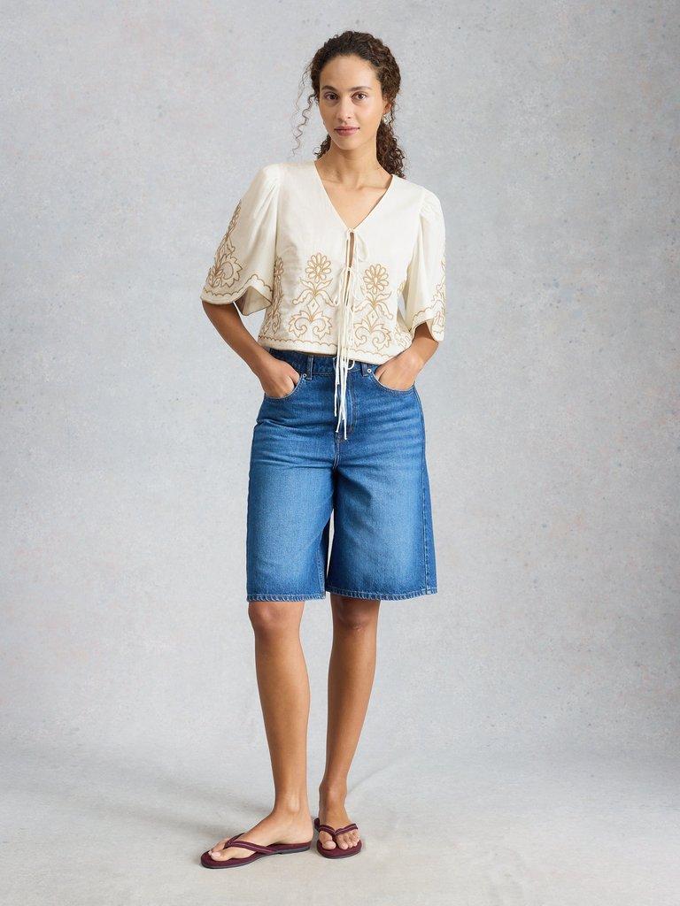 Erin Tie Front Top in NAT WHITE - MODEL FRONT