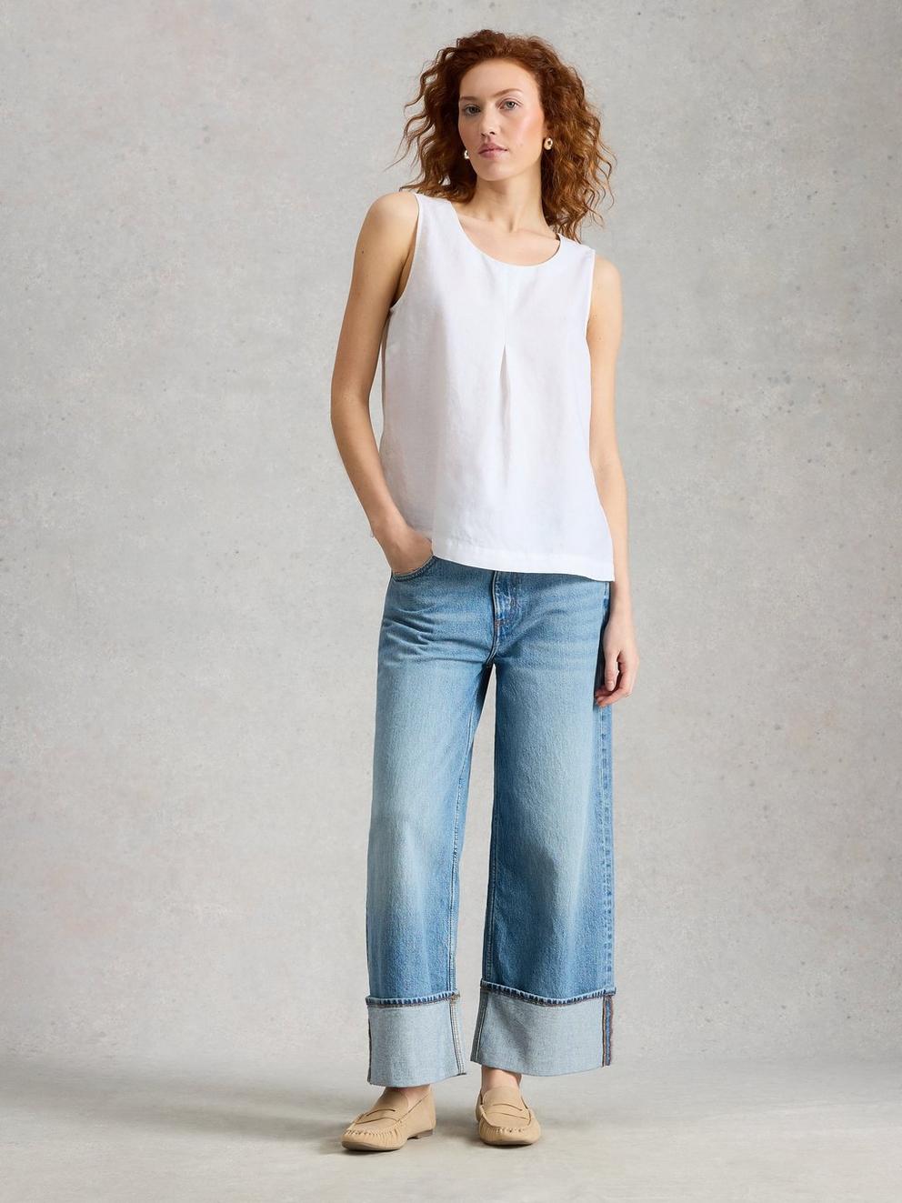 Paradise Linen Vest in BRIL WHITE - MODEL FRONT