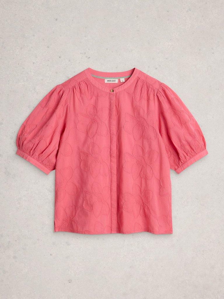 Lana Embroidered Top in MID PINK - FLAT FRONT
