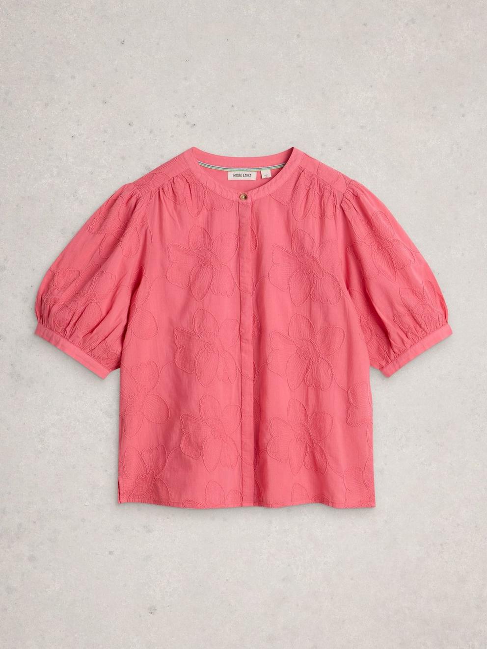 Lana Embroidered Top in MID PINK - FLAT FRONT