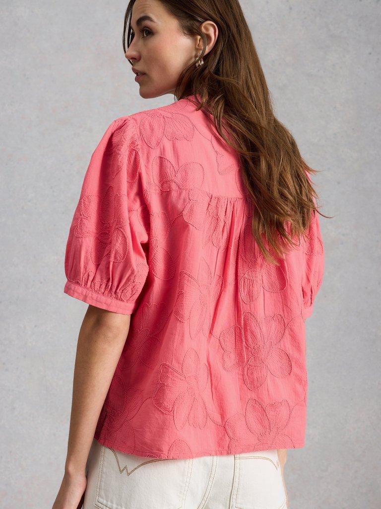 Lana Embroidered Top in MID PINK - MODEL BACK